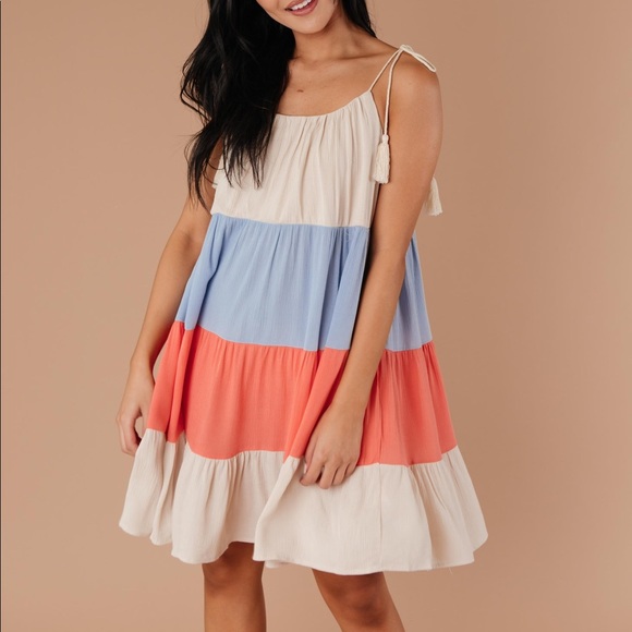 8. Color Block Ruffles Midi Dress In Coral - Size XS - Picture 7 of 8